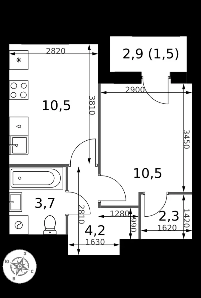1-комнатная, 32,7 м² — 14 592 310 ₽