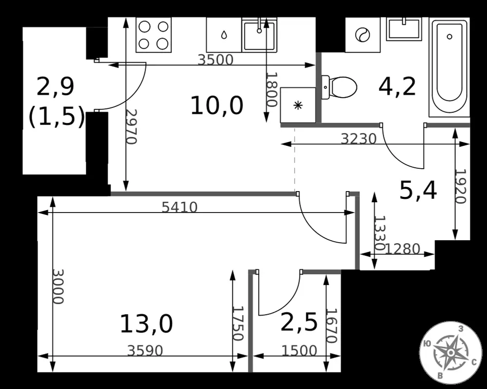 1-комнатная, 36,6 м² — 14 901 617 ₽