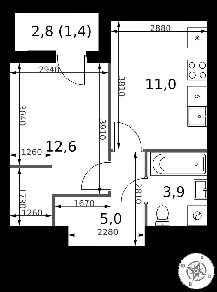 1-комнатная, 33,9 м² — 15 118 858 ₽