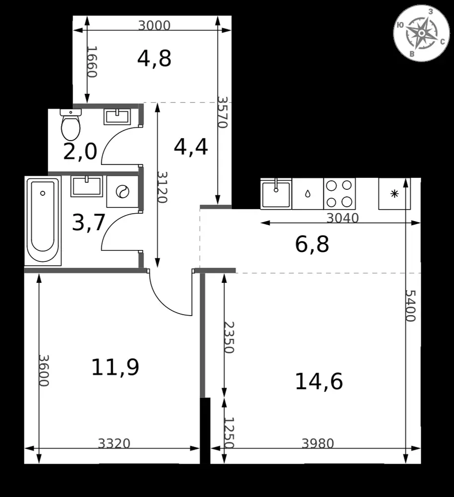 2-комнатная, 48,2 м² — 18 336 148 ₽