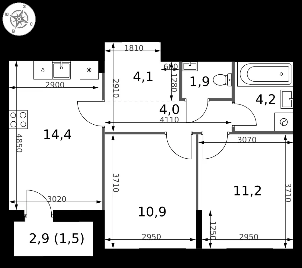 2-комнатная, 52,2 м² — 20 034 464 ₽
