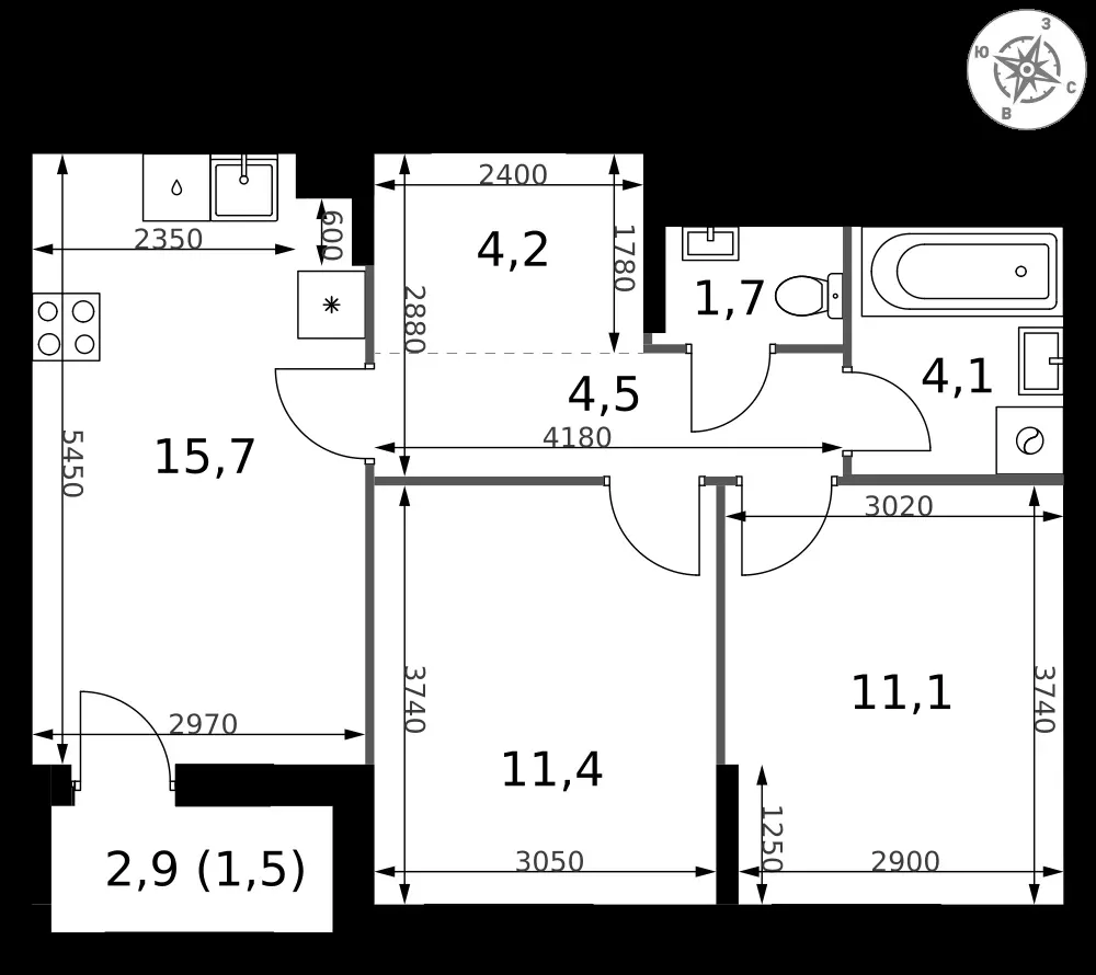 2-комнатная, 54,2 м² — 20 267 114 ₽