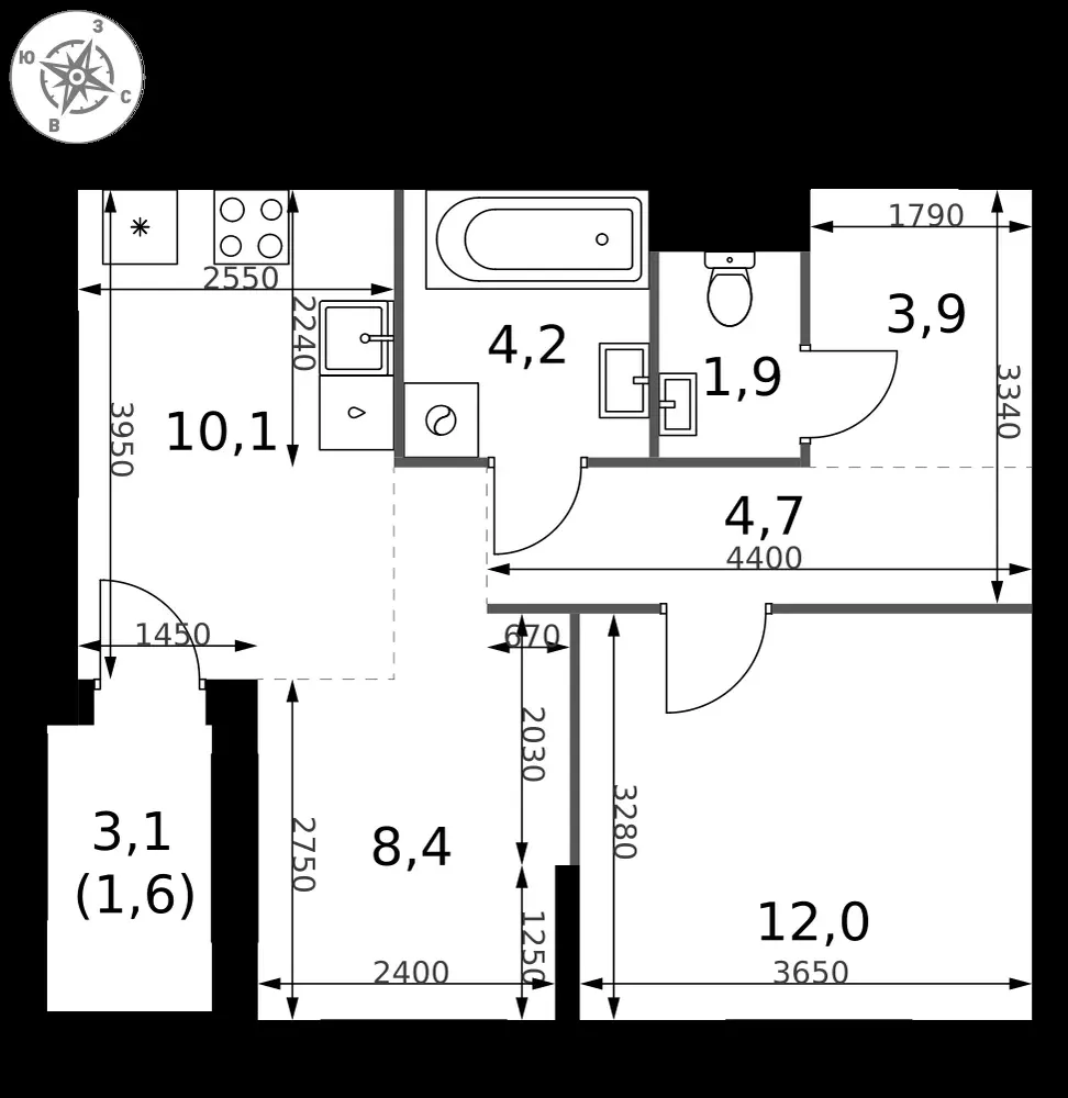 2-комнатная, 46,8 м² — 17 794 764 ₽