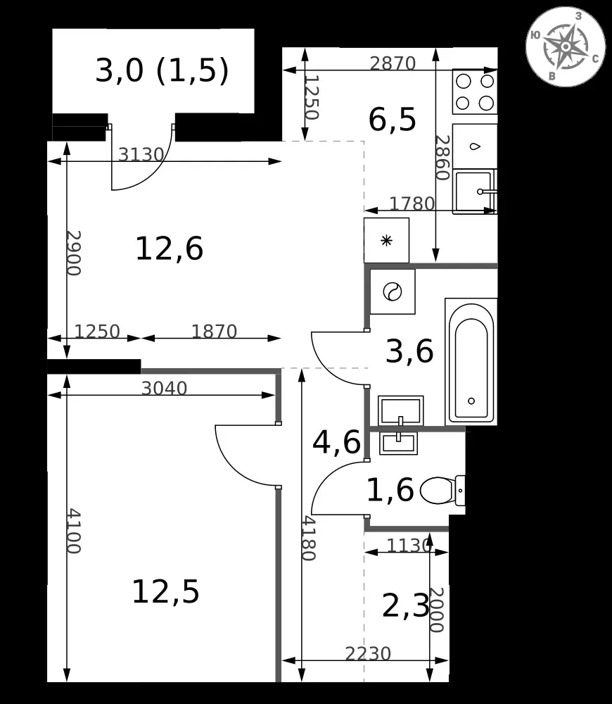 2-комнатная, 45,2 м² — 17 590 032 ₽