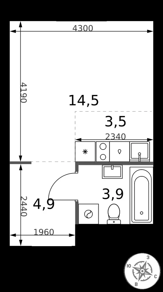 Студия, 26,8 м² — 14 359 842 ₽