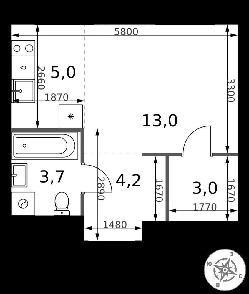 Студия, 28,9 м² — 15 800 208 ₽