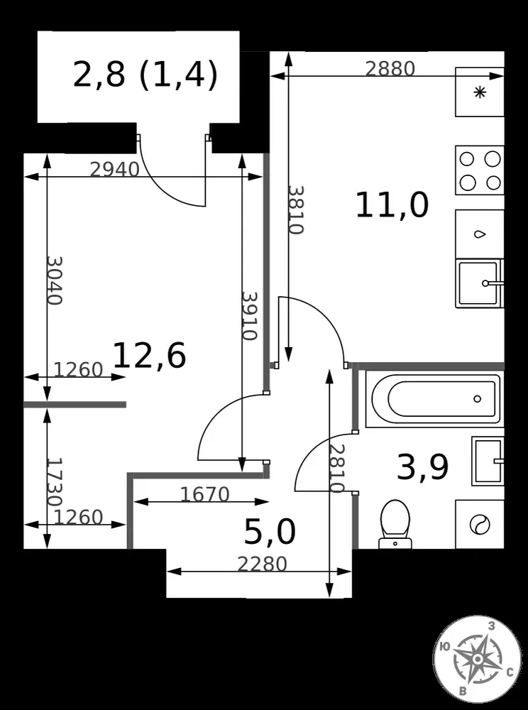 1-комнатная, 33,9 м² — 15 178 522 ₽