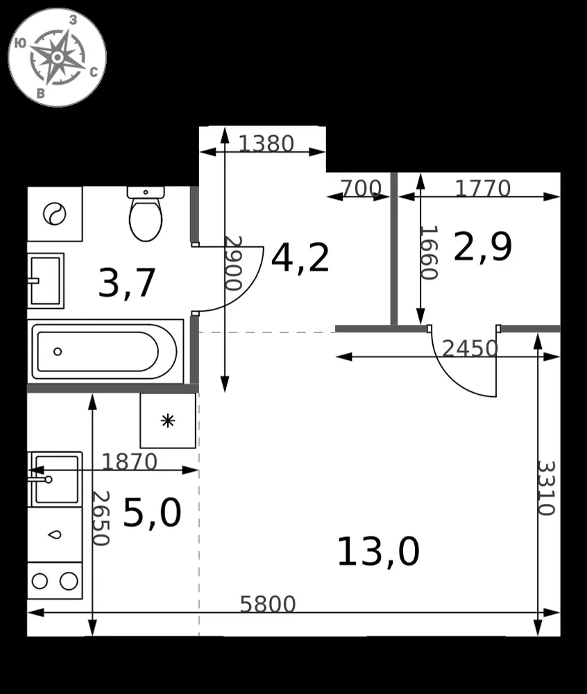 Студия, 28,8 м² — 16 002 576 ₽