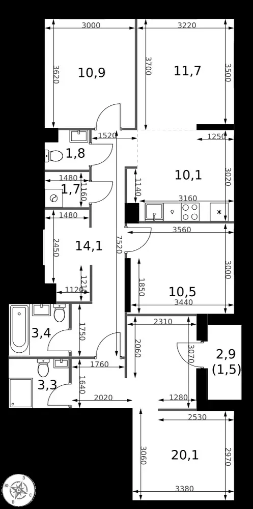4-комнатная, 89,1 м² — 29 419 751 ₽