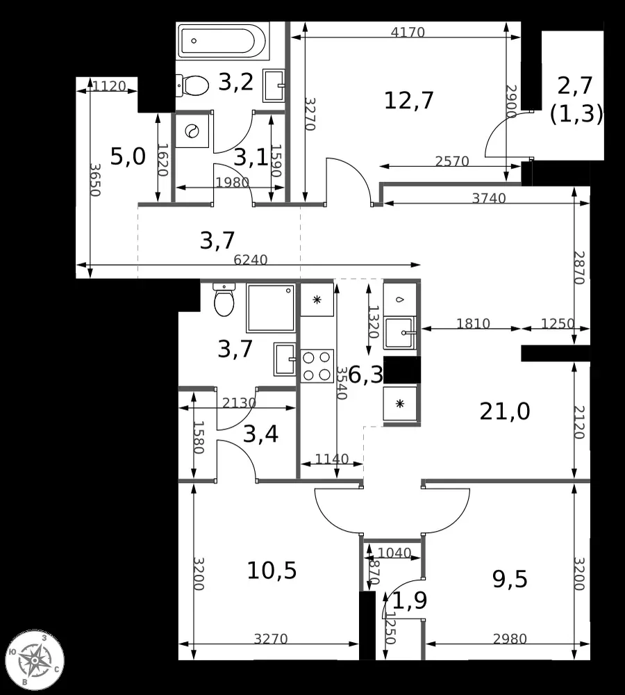 4-комнатная, 85,3 м² — 28 884 883 ₽