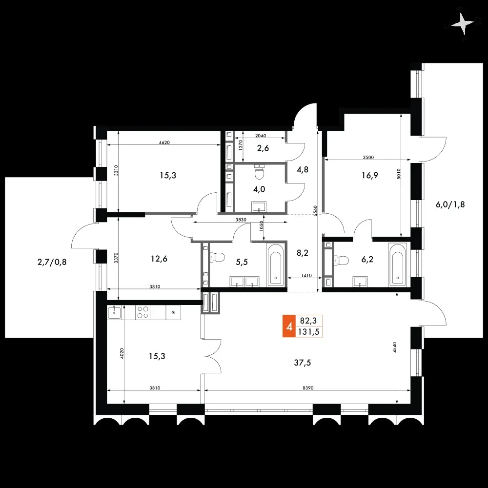 4-комнатная, 144 м² — 58 032 158 ₽