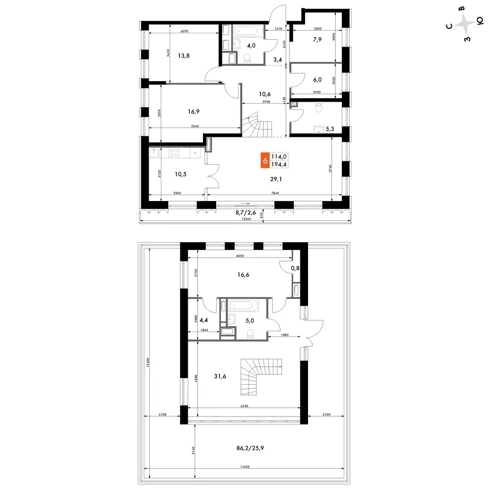 6-комнатная, 193,3 м² — 77 008 516 ₽