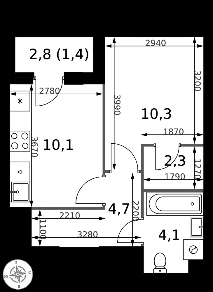 1-комнатная, 32,9 м² — 15 163 873 ₽