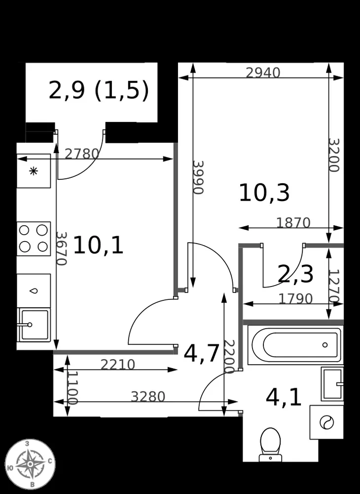 1-комнатная, 33 м² — 15 279 264 ₽
