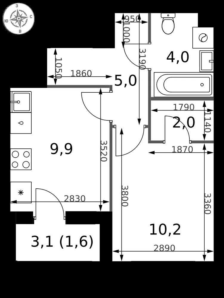 1-комнатная, 32,7 м² — 15 250 234 ₽