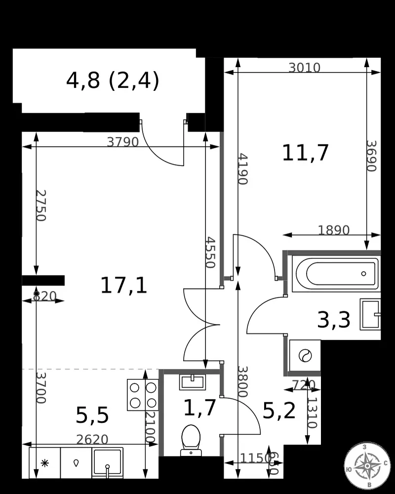 2-комнатная, 46,9 м² — 20 039 667 ₽