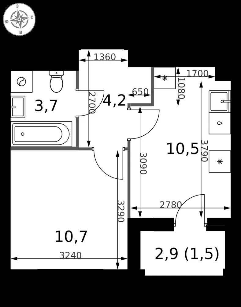 1-комнатная, 30,6 м² — 14 620 435 ₽