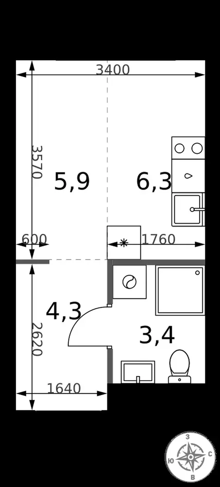 Студия, 19,9 м² — 13 400 660 ₽