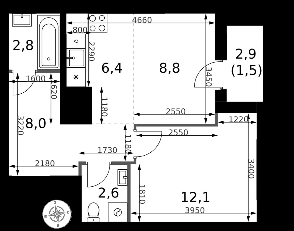 2-комнатная, 42,2 м² — 18 665 904 ₽