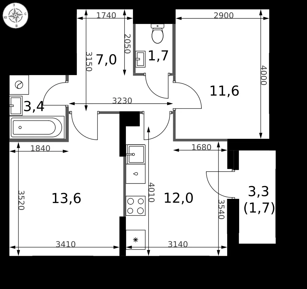 2-комнатная, 51 м² — 21 474 927 ₽