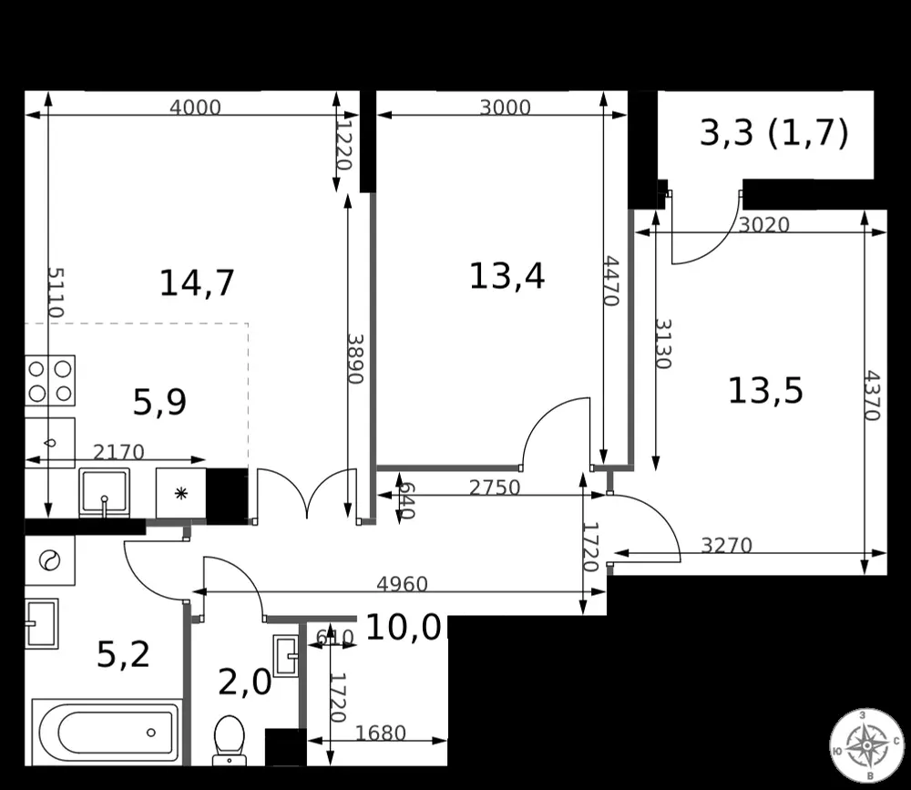 3-комнатная, 66,4 м² — 23 219 549 ₽