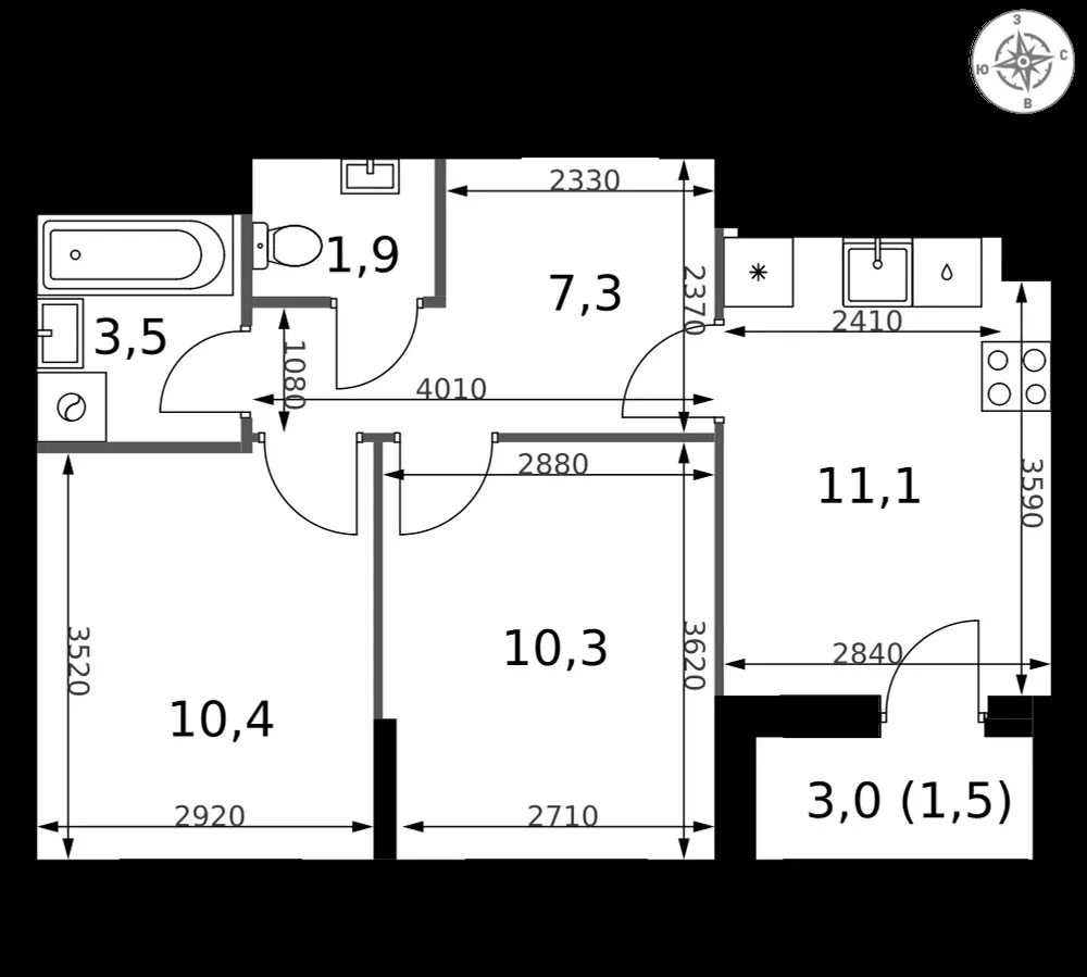 2-комнатная, 46 м² — 19 918 368 ₽