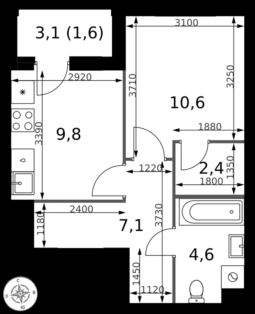 1-комнатная, 36,1 м² — 15 043 736 ₽