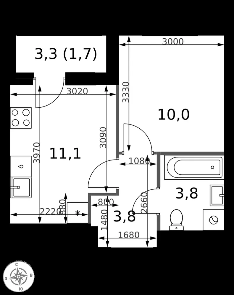1-комнатная, 30,4 м² — 15 221 888 ₽