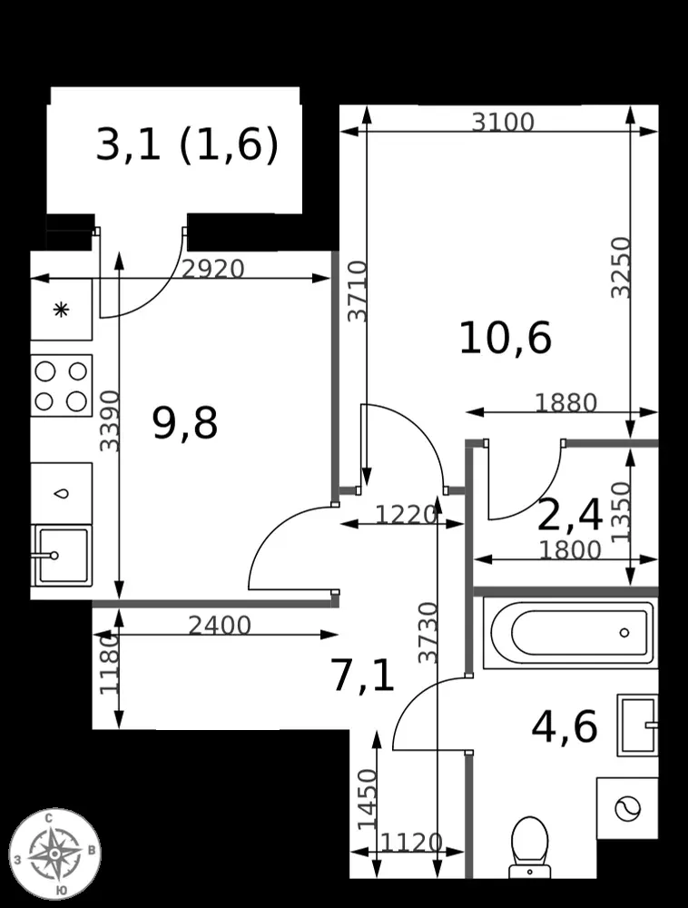 1-комнатная, 36,1 м² — 16 456 835 ₽