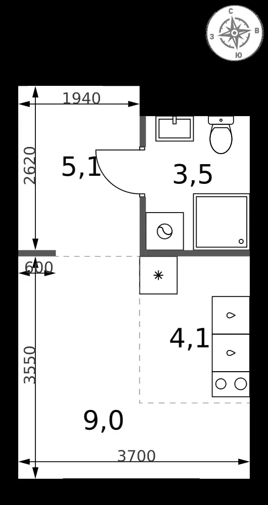 Студия, 21,7 м² — 14 010 106 ₽