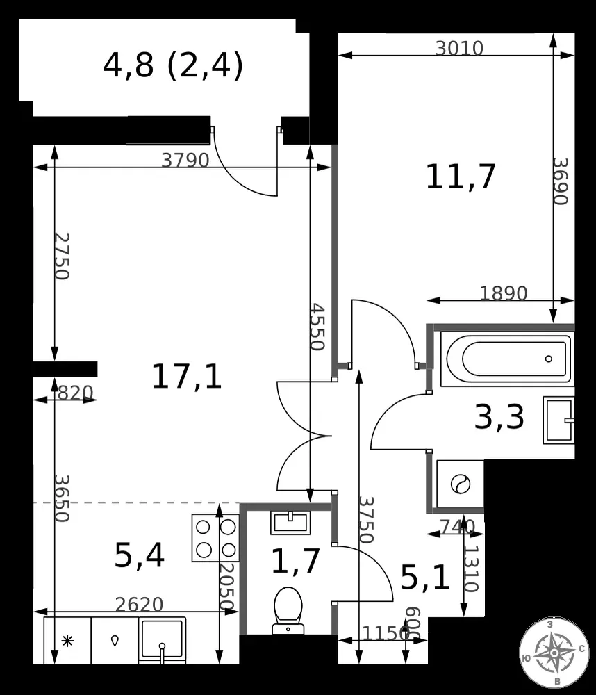 2-комнатная, 46,7 м² — 21 131 984 ₽