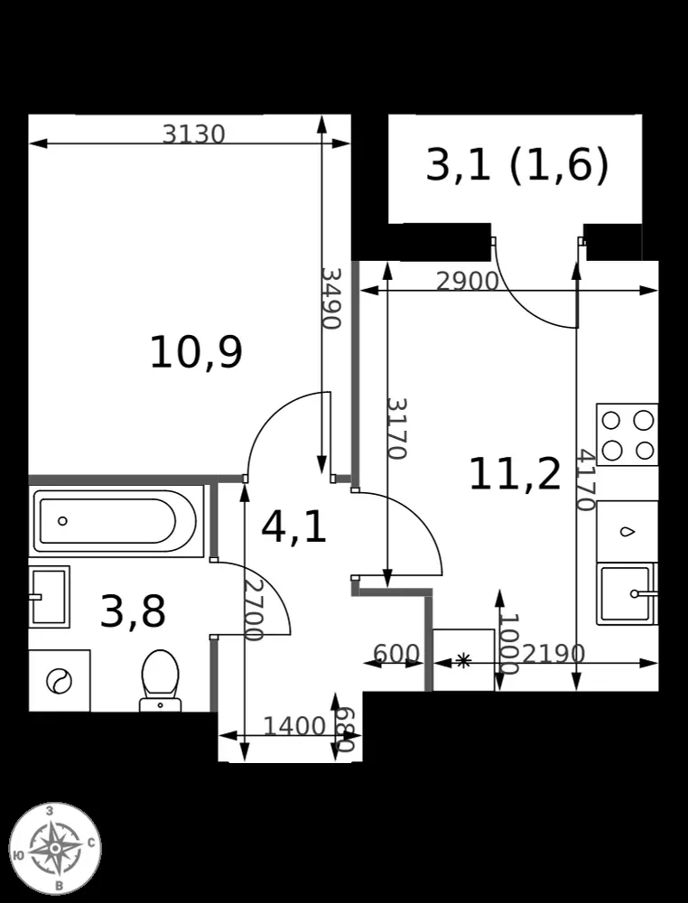 1-комнатная, 31,6 м² — 16 506 829 ₽