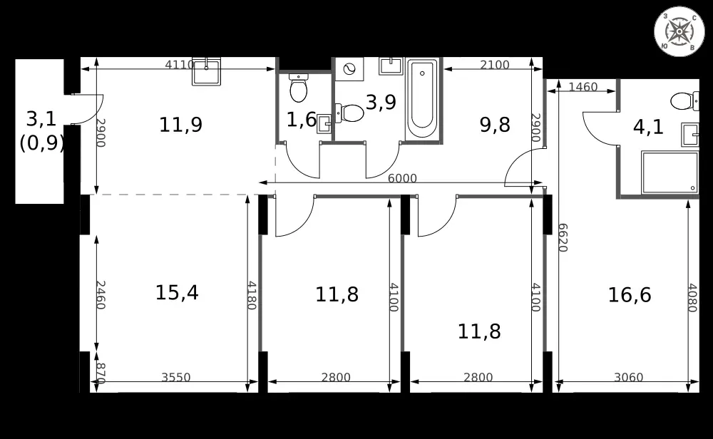 4-комнатная, 87,8 м² — 15 635 424 ₽