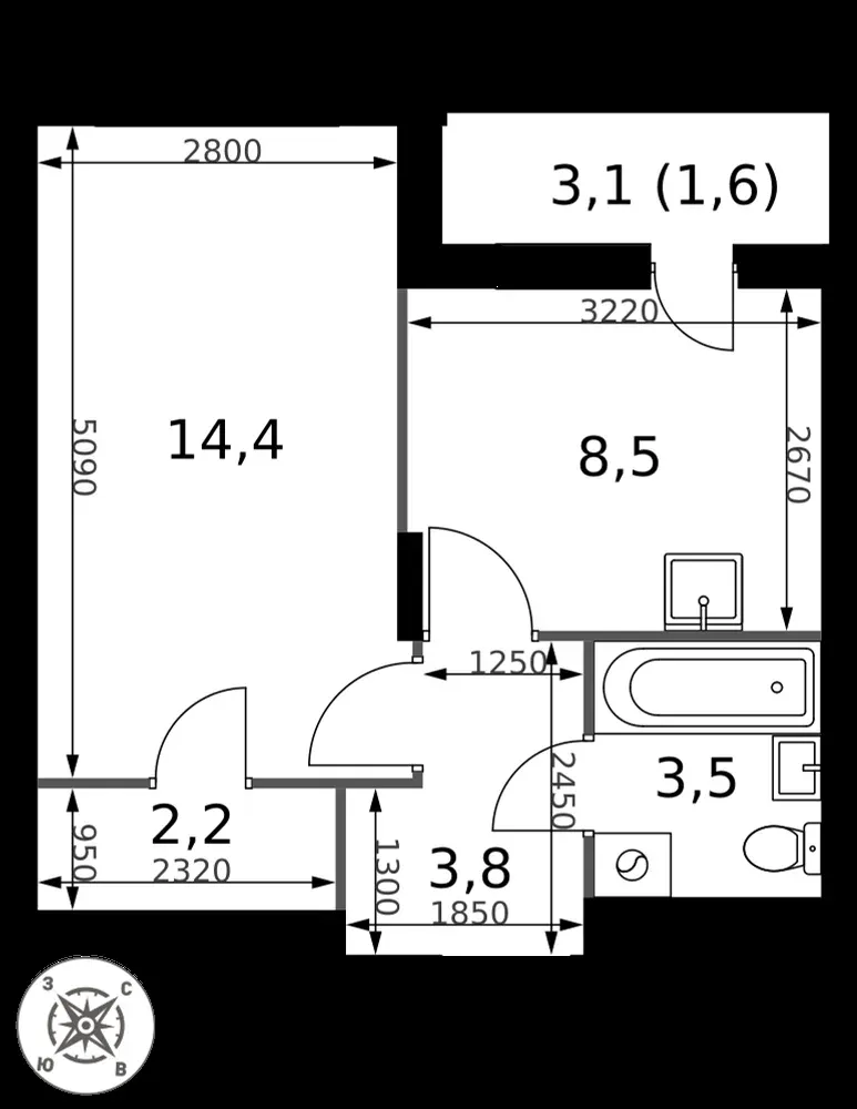 1-комнатная, 34 м² — 7 527 192 ₽
