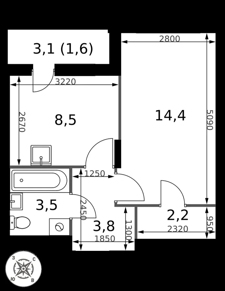 1-комнатная, 34 м² — 7 985 784 ₽
