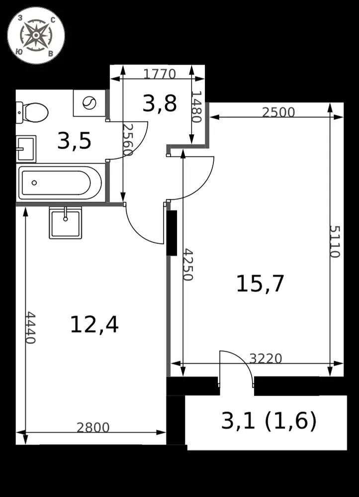 1-комнатная, 37 м² — 9 347 088 ₽