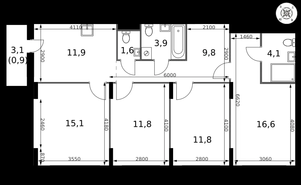 4-комнатная, 87,5 м² — 15 687 000 ₽