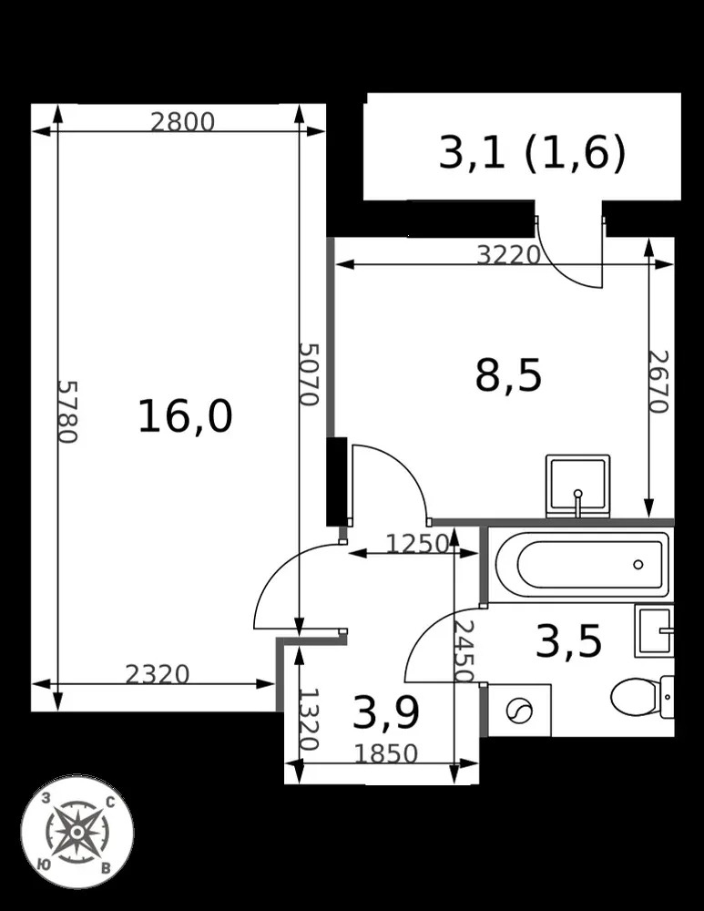 1-комнатная, 33,5 м² — 7 485 240 ₽