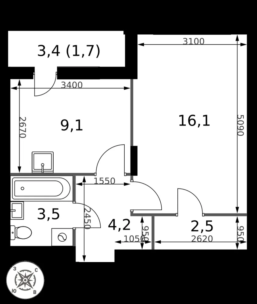 1-комнатная, 37,1 м² — 8 055 597 ₽