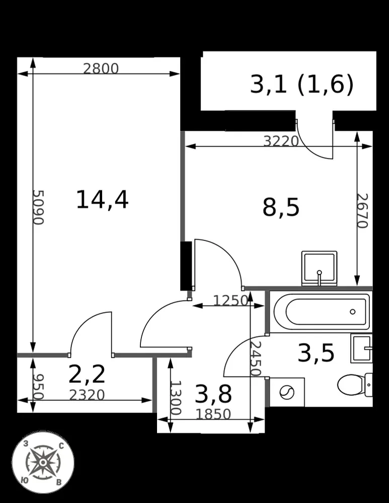 1-комнатная, 34 м² — 7 578 872 ₽