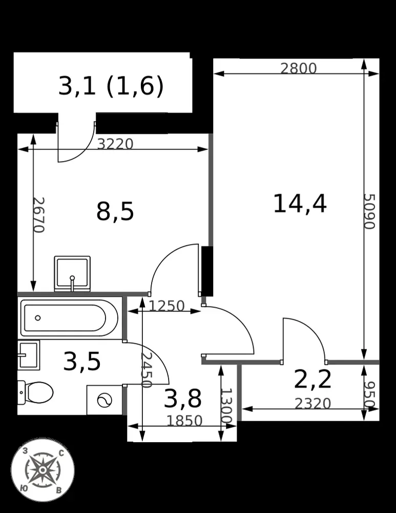 1-комнатная, 34 м² — 8 010 944 ₽
