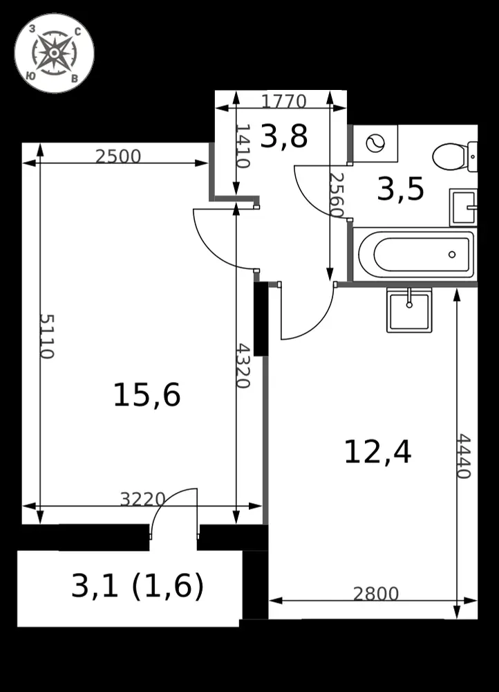 1-комнатная, 36,9 м² — 8 040 215 ₽