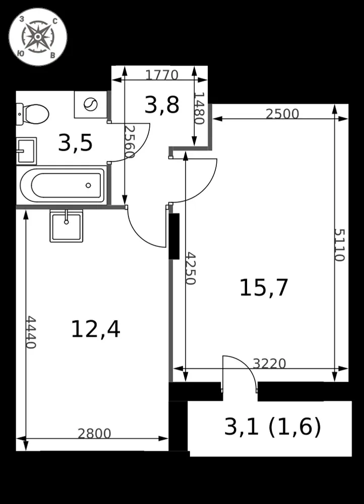 1-комнатная, 37 м² — 9 549 552 ₽