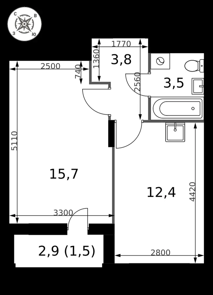 1-комнатная, 36,9 м² — 8 028 997 ₽