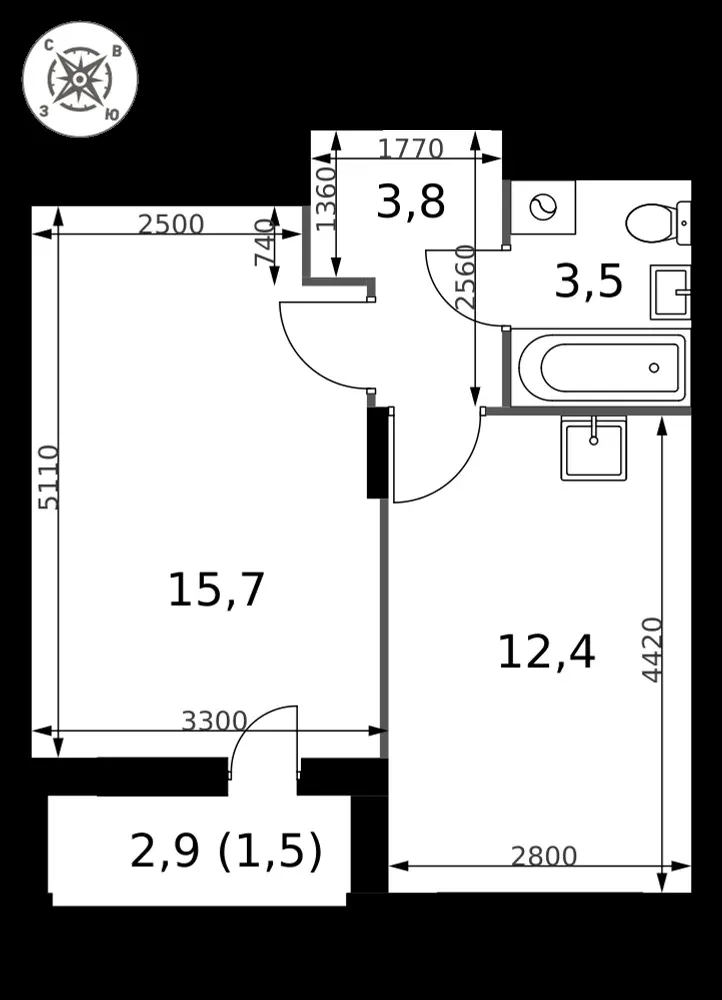 1-комнатная, 36,9 м² — 8 028 997 ₽