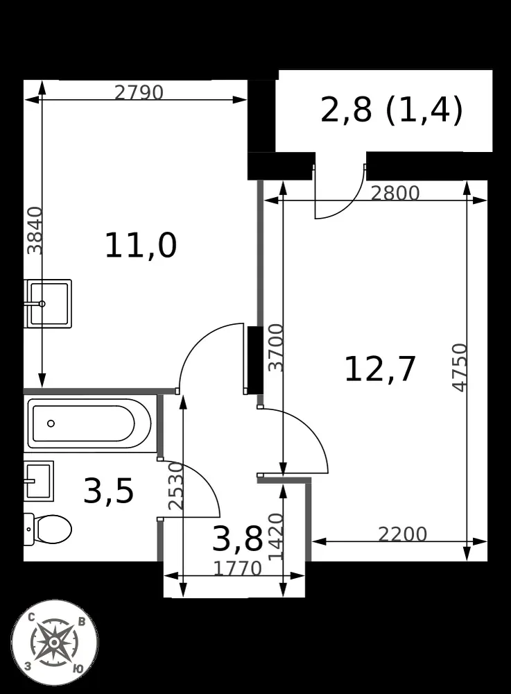 1-комнатная, 32,4 м² — 8 029 886 ₽