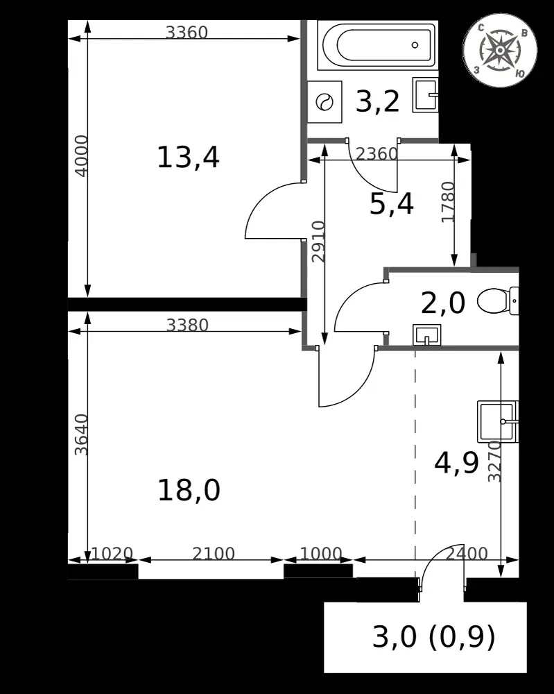 2-комнатная, 47,8 м² — 12 455 581 ₽