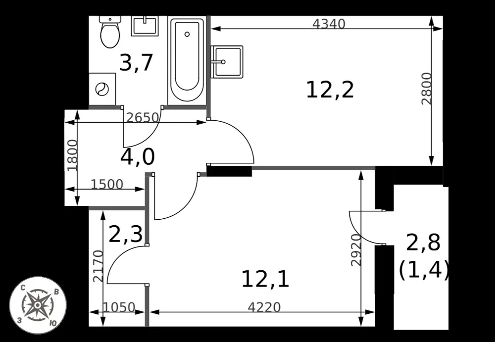 1-комнатная, 35,7 м² — 8 600 844 ₽