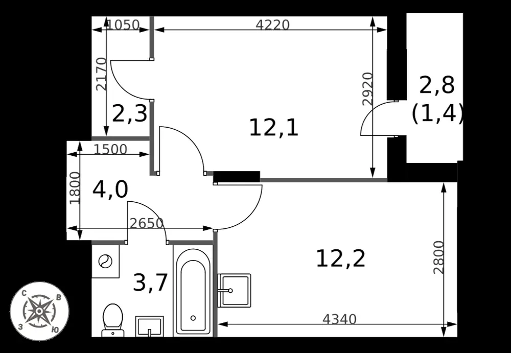 1-комнатная, 35,7 м² — 7 862 854 ₽