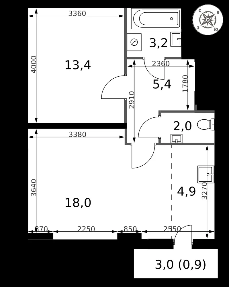 2-комнатная, 47,8 м² — 12 552 376 ₽